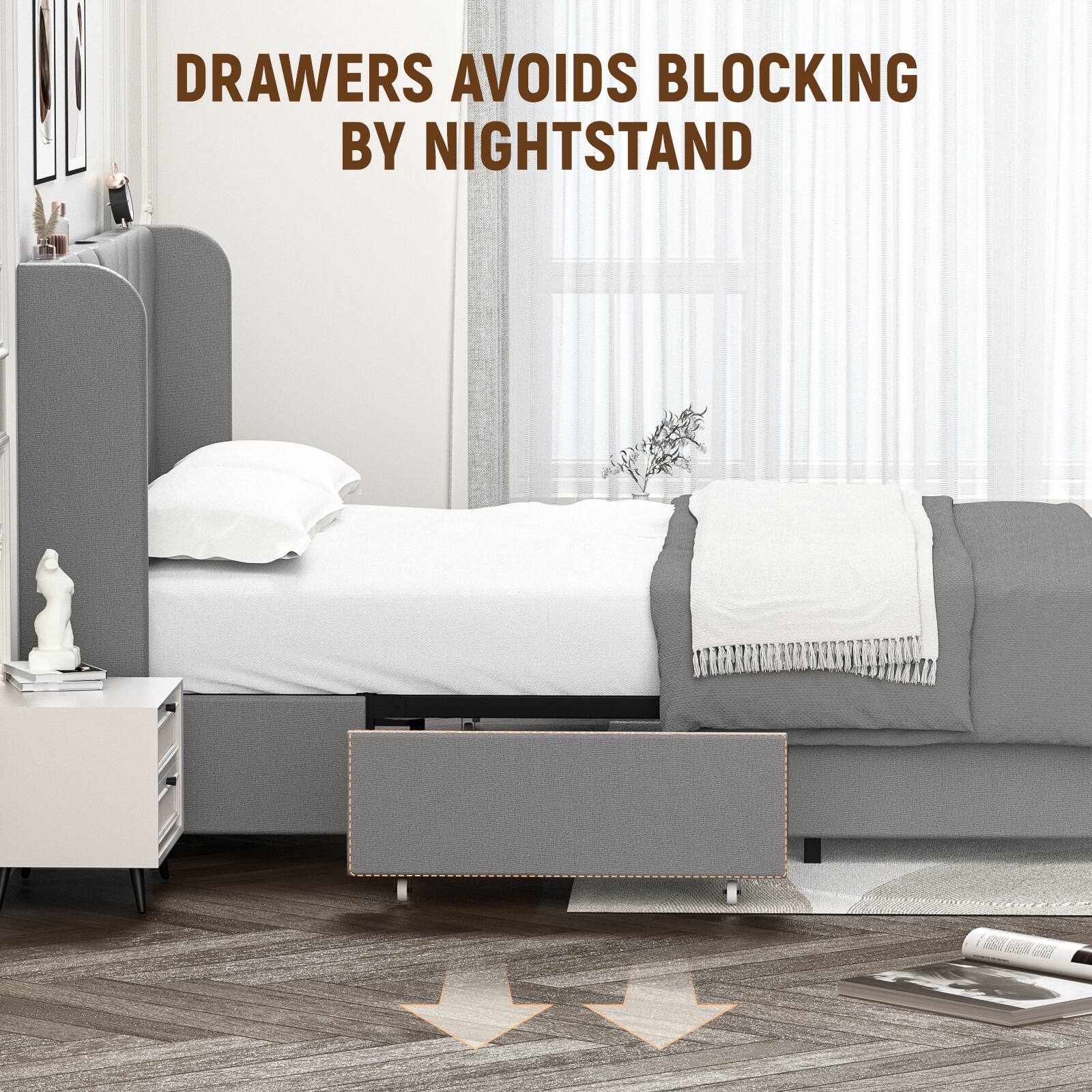 DRAWERS AVOIDS BLOCKING BY NIGHTSTAND