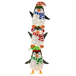 Costway - Lighted Penguins Decoration Set of 3 with 156 Warm White Lights Cute Hats & Scarves - Multicolor
