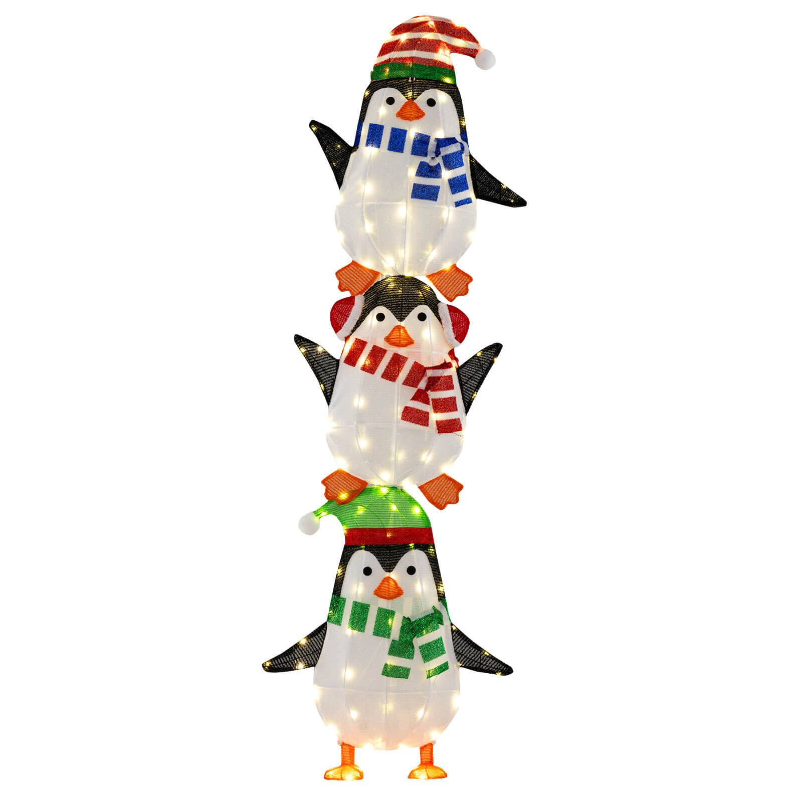 Front. Costway - Costway Lighted Penguins Decoration Set of 3 with 156 Warm White Lights Cute Hats & Scarves - Multicolor.