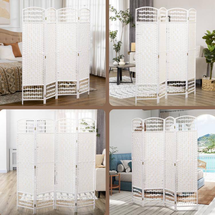 Alt View 7. PULUZ - 4 Panel Folding Room Divider Portable Privacy Screen Wave Fiber Room Partition for Home Office - White.