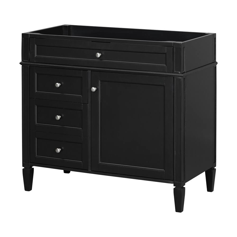Alt View 1. Loheer - Loheer 36 inch Bathroom Vanity Without Top, Black Solid Wood Base, Modern Storage Cabinet - Black.