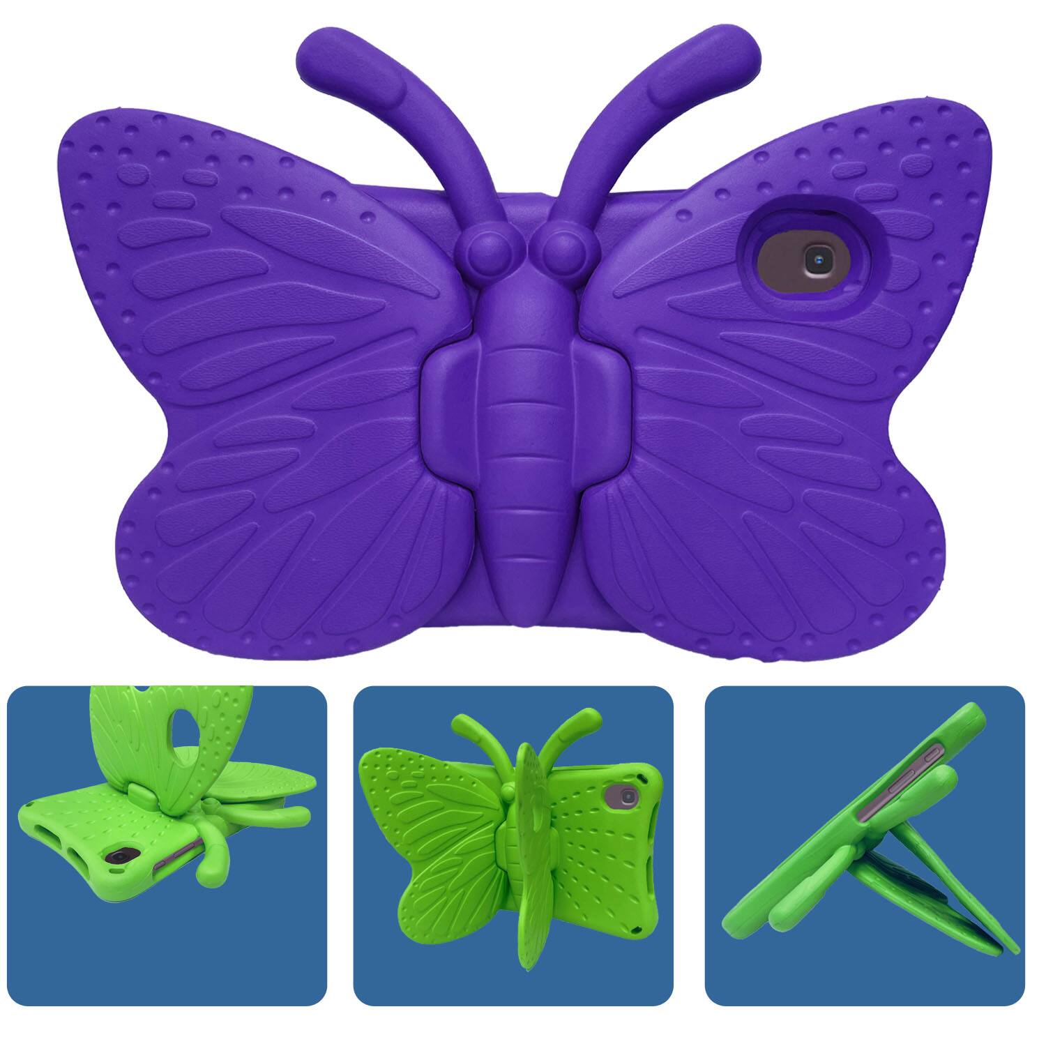Back. Dteck - For Samsung Galaxy Tab A9 2023 8.7-inch Kid Case Butterfly Kickstand Light EVA Full Body Drop Protective Cover - Purple.