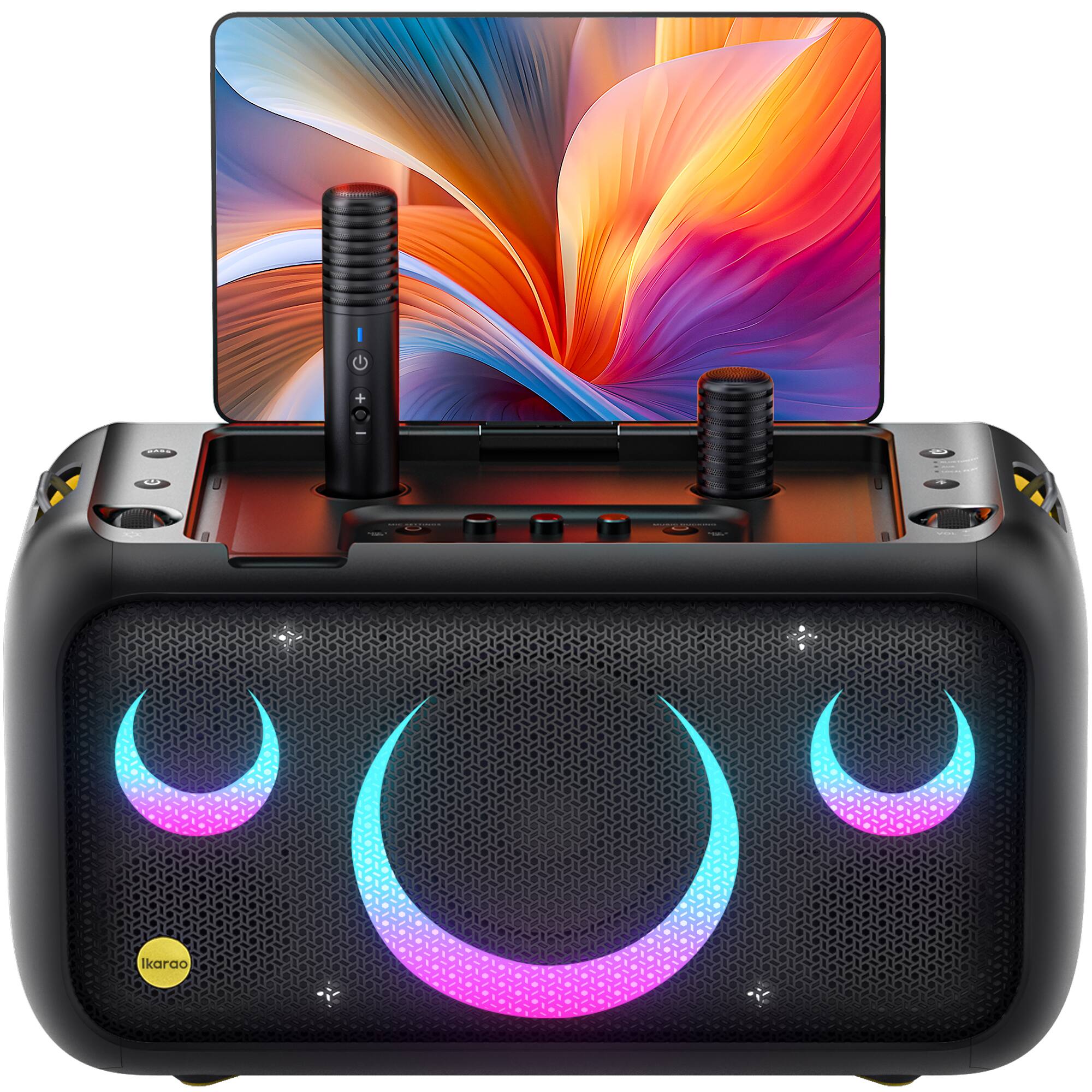 Front. Ikarao - Karaoke Machine with Lyrics Display, 13.3" Screen, 2 Wireless Mics (Hidden & Self-Charging), 460W Bluetooth Speaker, TV.