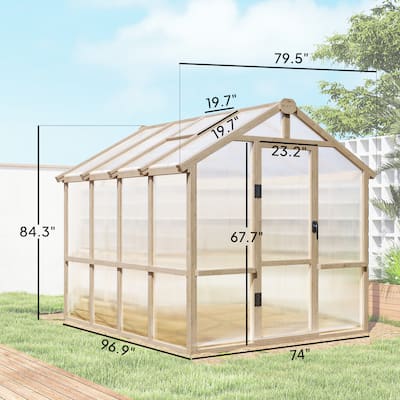 Outsunny x 8 ft. Polycarbonate Greenhouse Wooden Walk in Outsunny x 8 ft. Polycarbonate Greenhouse Wooden Walk in