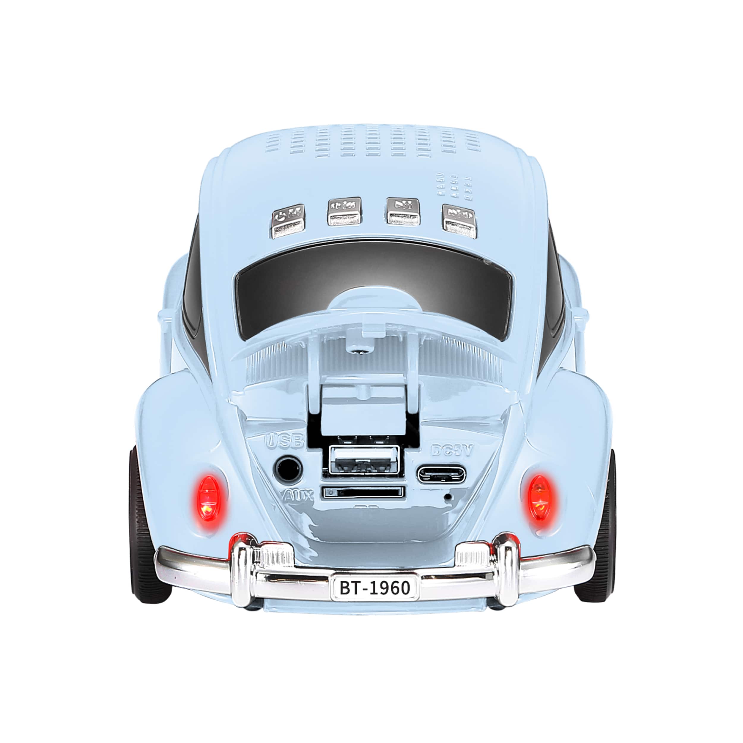 Alt View 15. QFX - Retro Car Portable Bluetooth Speaker with Bass Radiator and LED Lights - Blue.