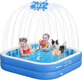Pawtners - Inflatable Kiddie Pool with Sprinkler, Non-Slip PVC, 64.2x12.2