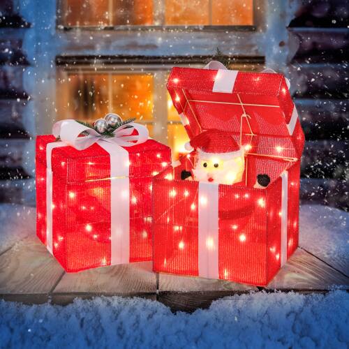 Alt View 9. Winado - Christmas Motorized Pop-up Gift Box 12in with Santa, Lights Decor for Indoor/Outdoor Decoration - Red.