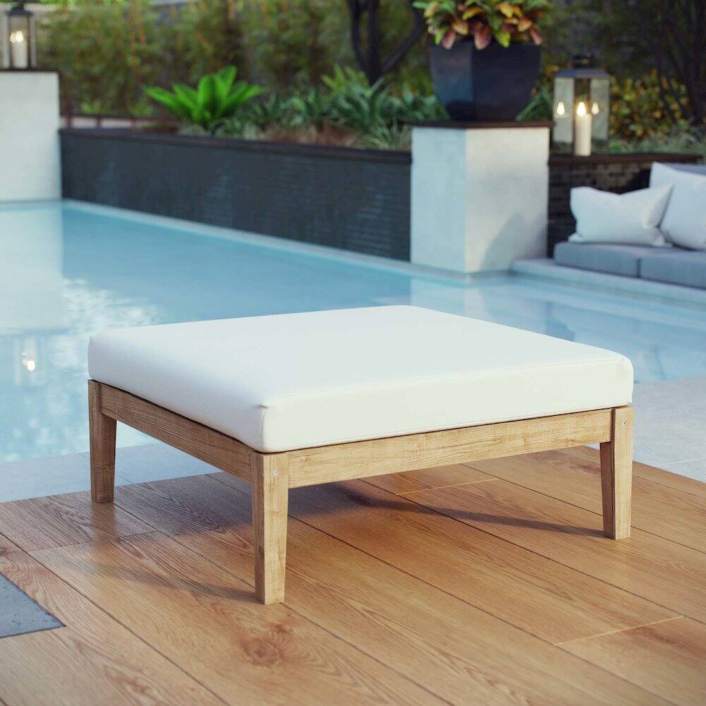 Back. Modway - Bayport Outdoor Patio Teak Ottoman - White.