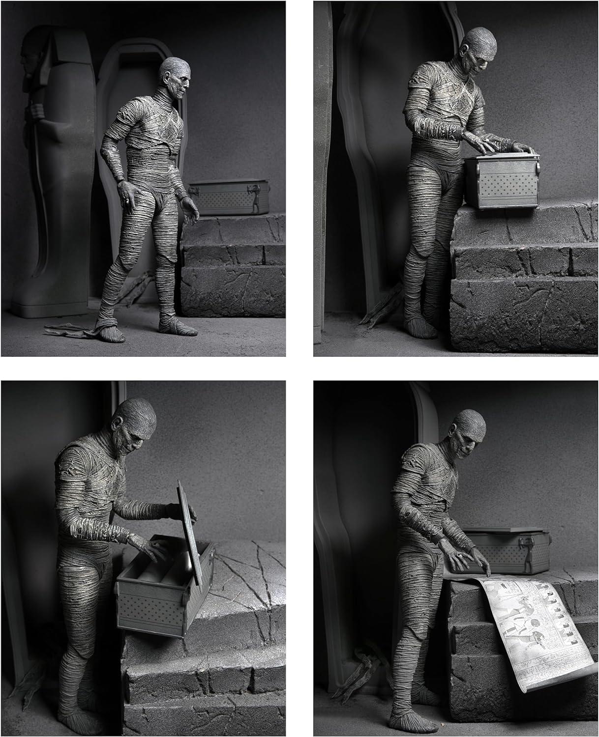 Alt View 1. NECA - Universal Monsters 7 Inch Scale Action Figure | The Mummy (Black & White) - Grey.