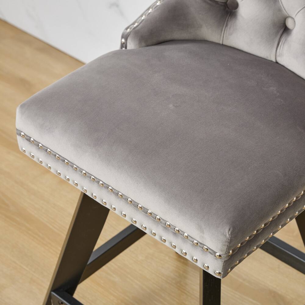 Alt View 7. Loheer - Loheer Swivel Bar Stools Velvet Tufted Bar Chairs Set of 2 Gray - Gray.