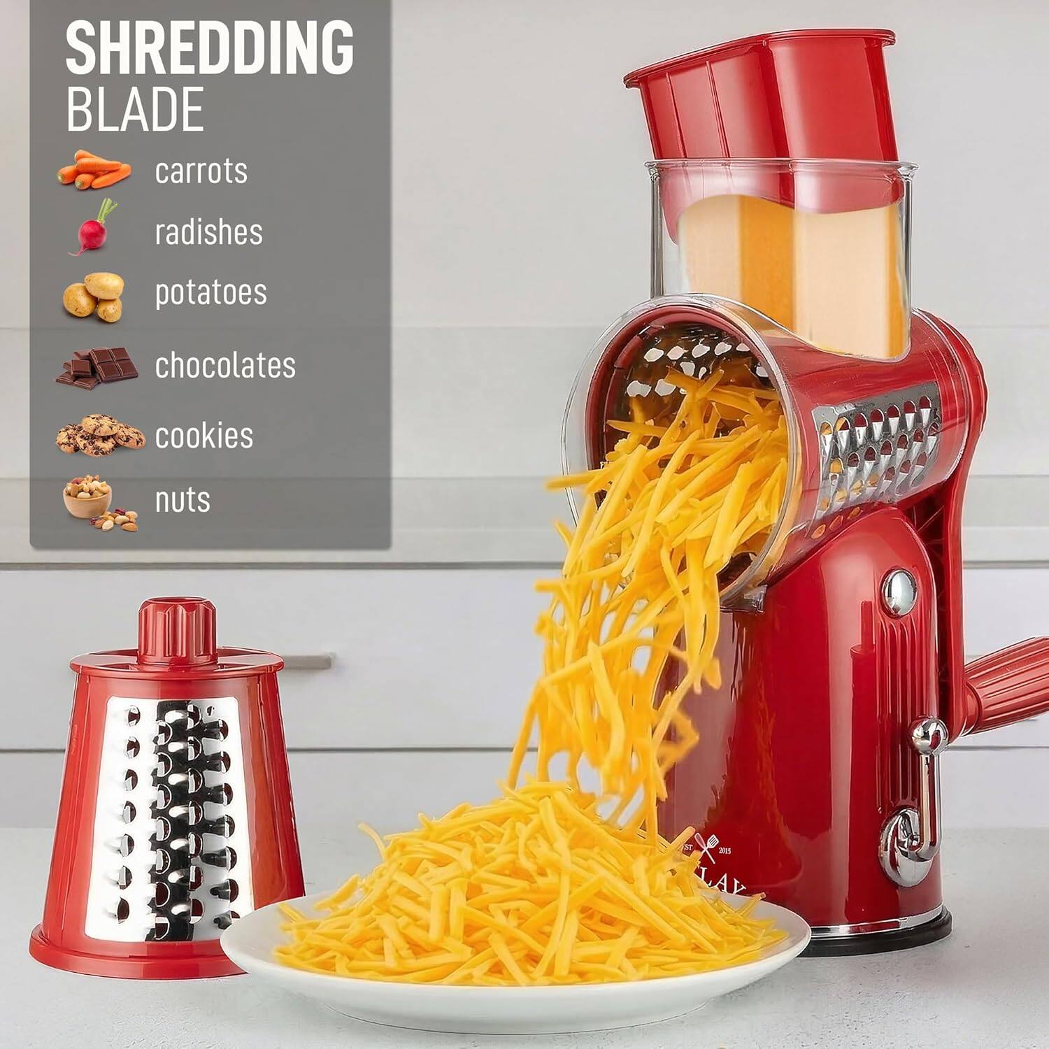 SHREDDING BLADE
- carrots
- radishes
- potatoes
- chocolates
- cookies
- nuts