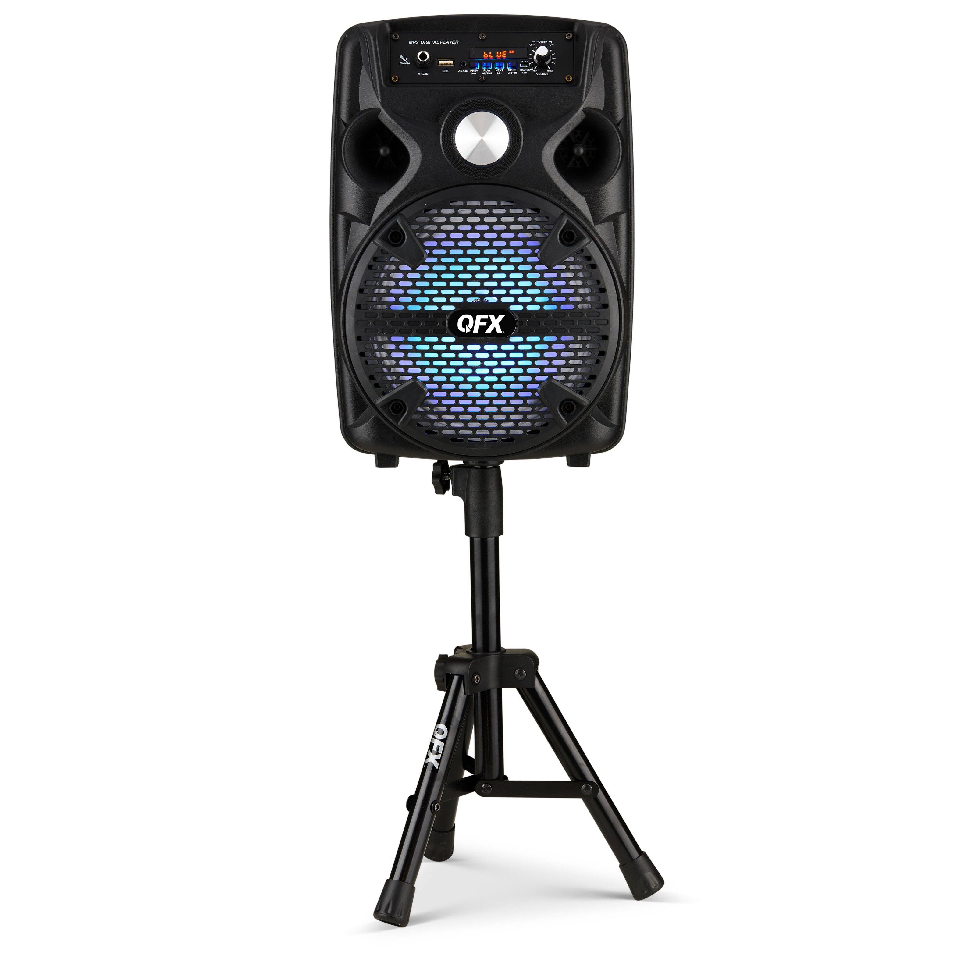QFX - 8" BT Recharge Speaker with Microphone & Stand - Black - Front_Zoom
