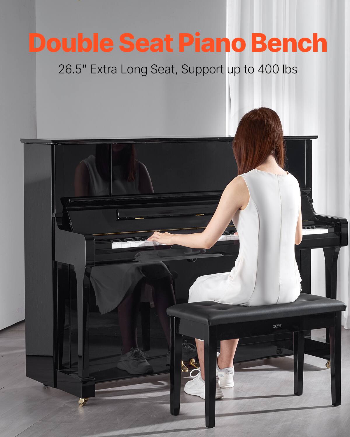 Double Seat Piano Bench  
26.5" Extra Long Seat, Support up to 400 lbs