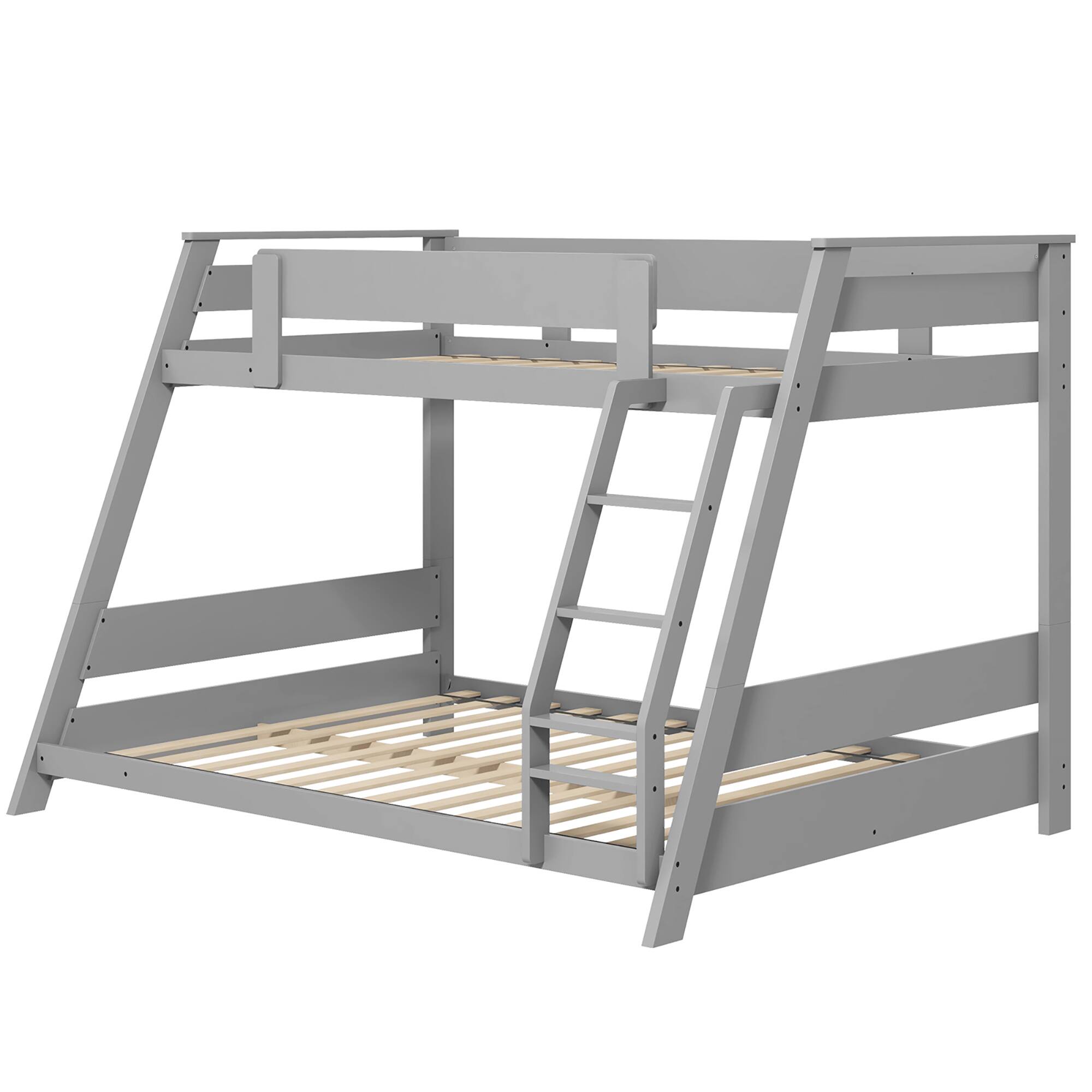 Alt View 1. Gymax - Gymax Twin Over Full Low Bunk Bed Solid Wooden Floor Bunk Bed w/ Reversible Ladder Gray - Gray.