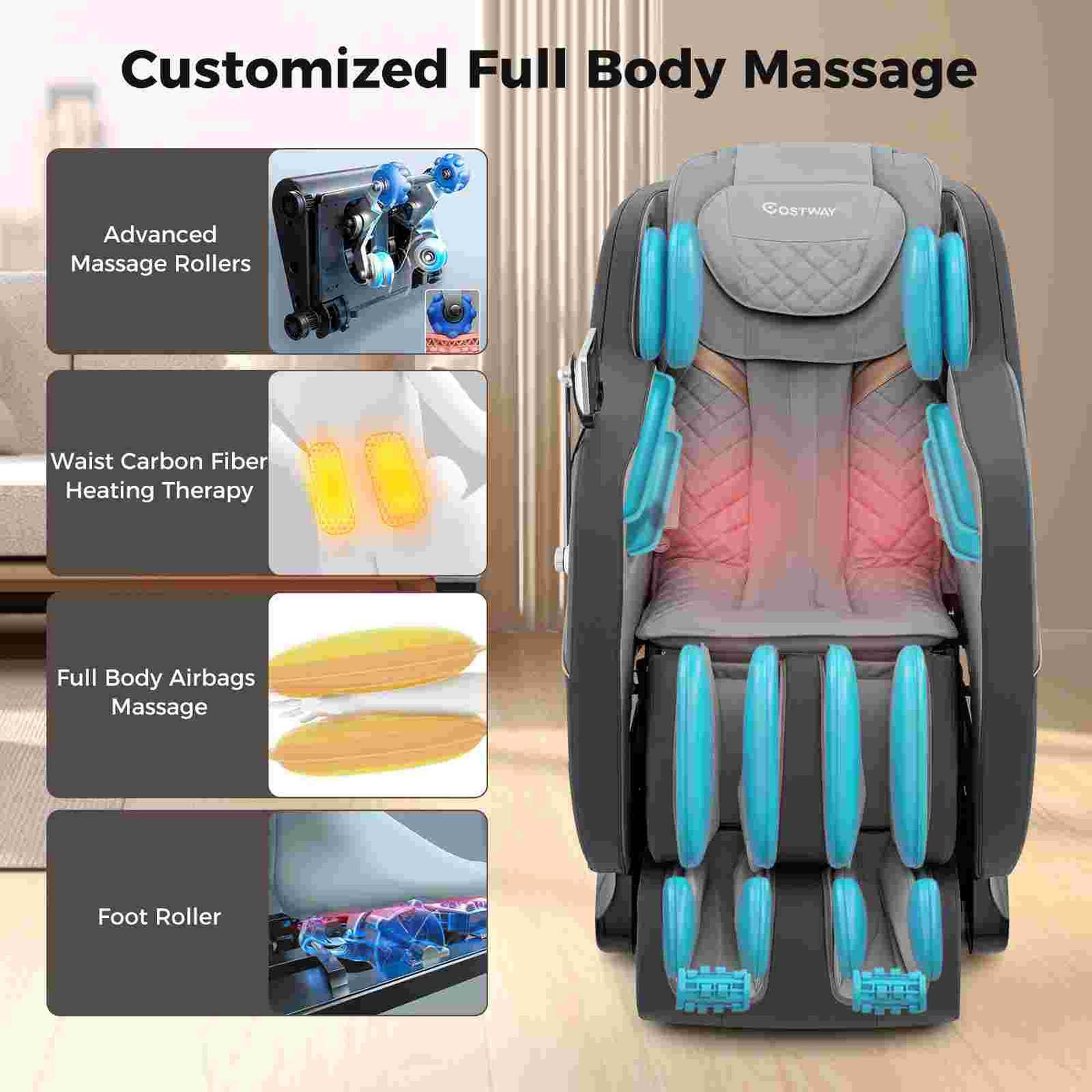 Customized Full Body Massage Advanced Massage Rollers COSTWAY Neck Waist Carbon Fiber Heating Therapy Full Body Airbags Massage Foot Roller