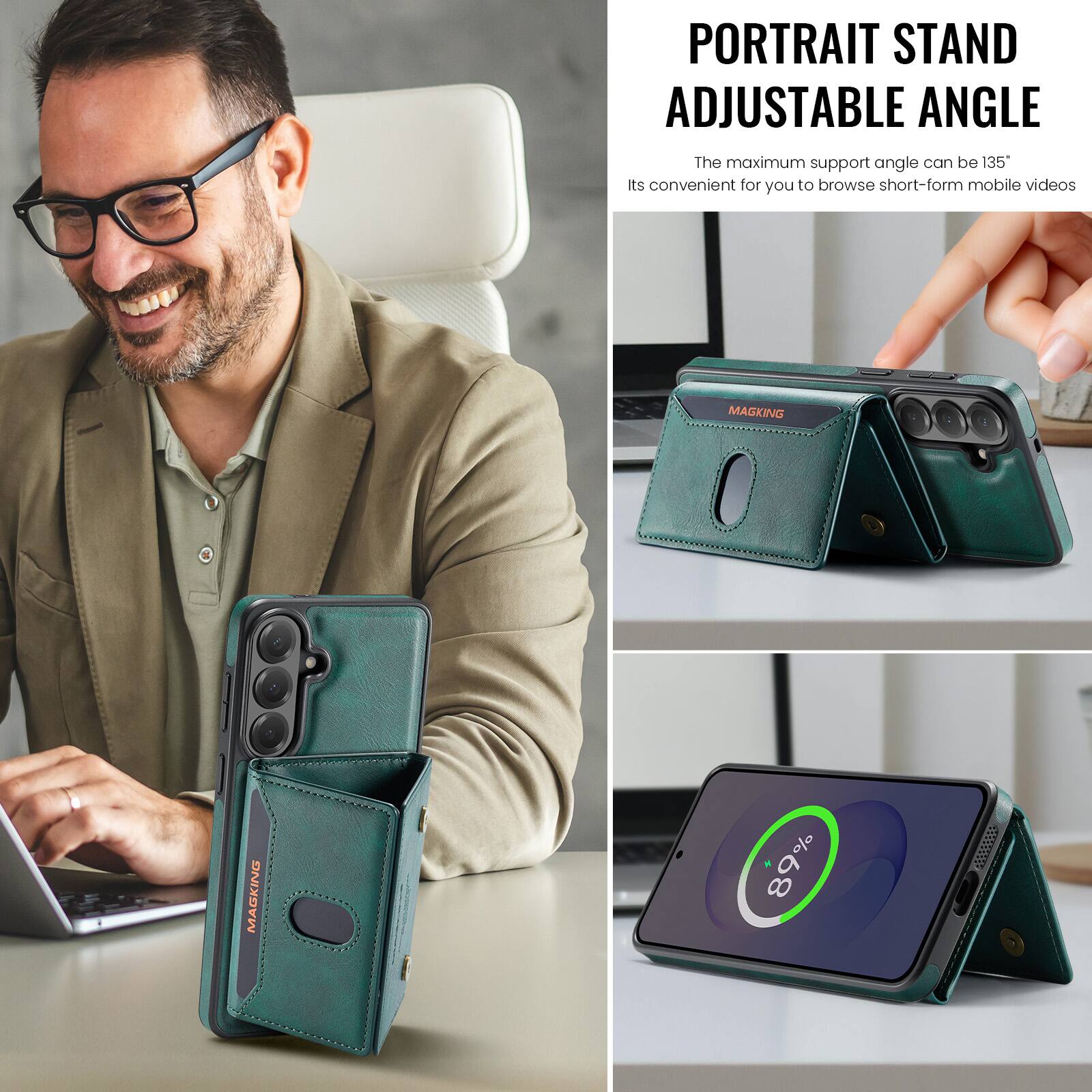 PORTRAIT STAND ADJUSTABLE ANGLE  
The maximum support angle can be 135°  
Its convenient for you to browse short-form mobile videos