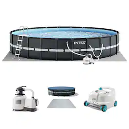 Intex - Ultra XTR 18' x 52" Above Ground Outdoor Pool Set with Pump & Robot Vacuum - Gray