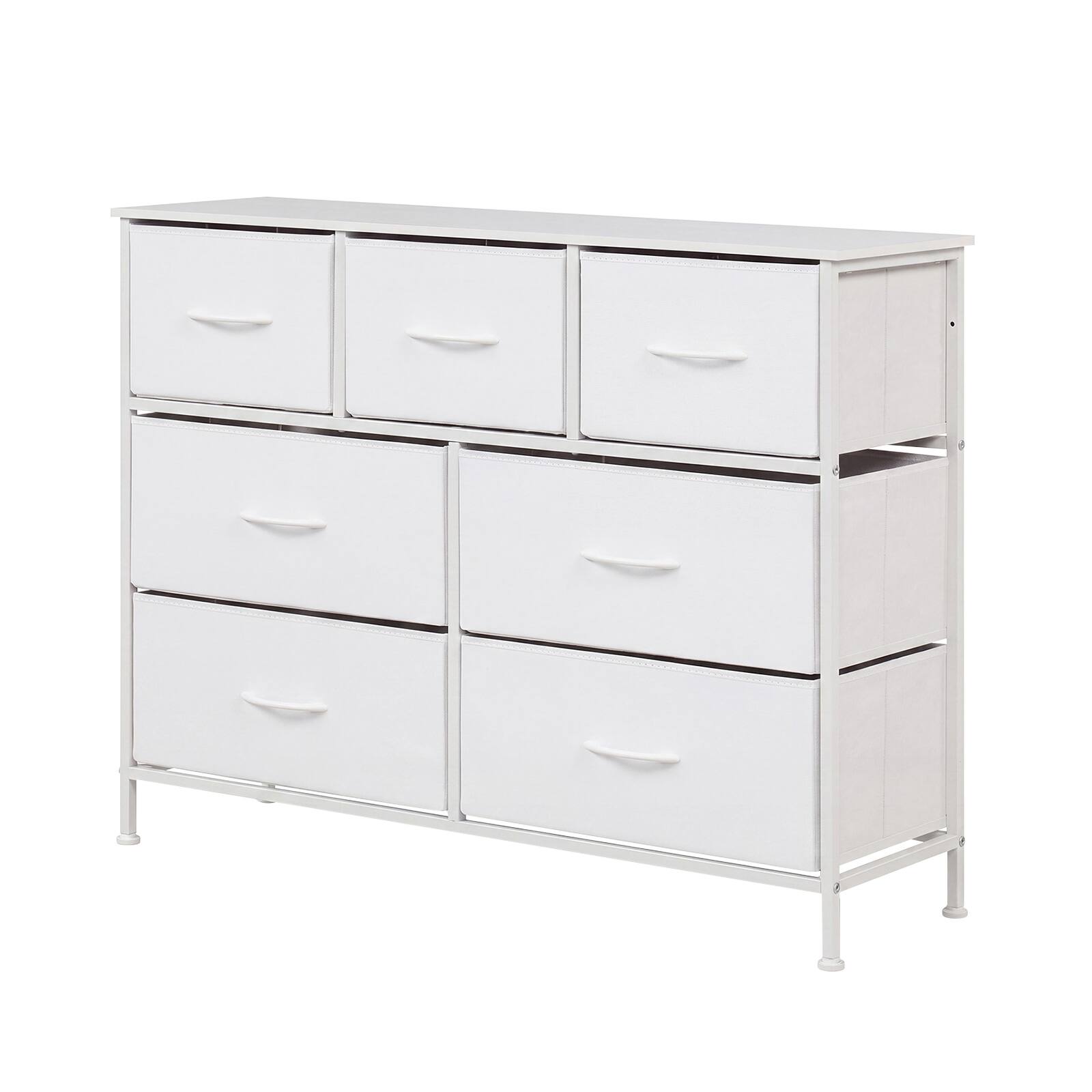 Alt View 9. Costway - Costway 7-Drawer Wide Dresser with 2-Sized Folding Fabric Drawers & 2 Anti-tipping Kits - White.