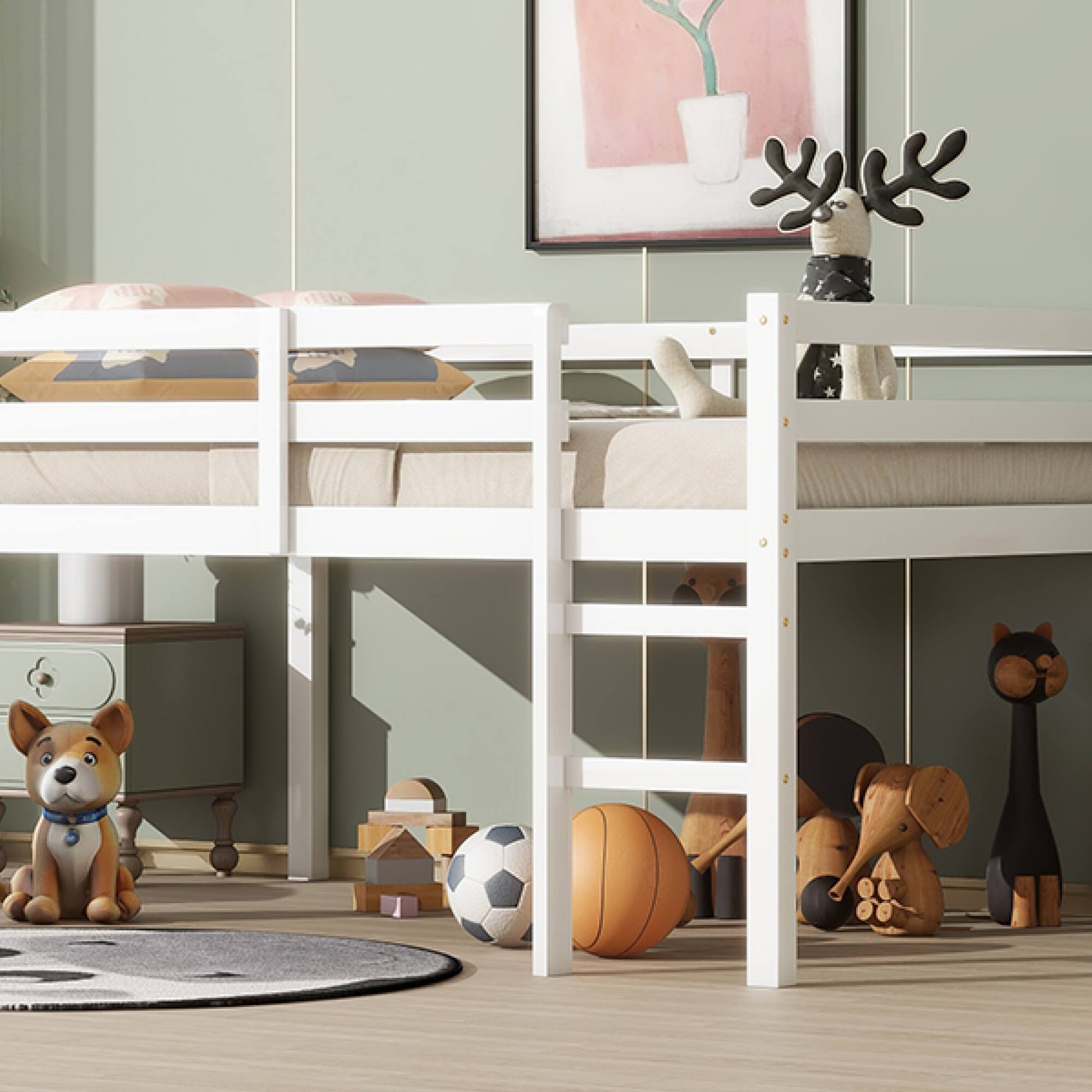 Alt View 8. GOODSILO - Premium Full-Size Loft Bed with Ladder Designed for Space Optimization and Stylish Comfort - White.