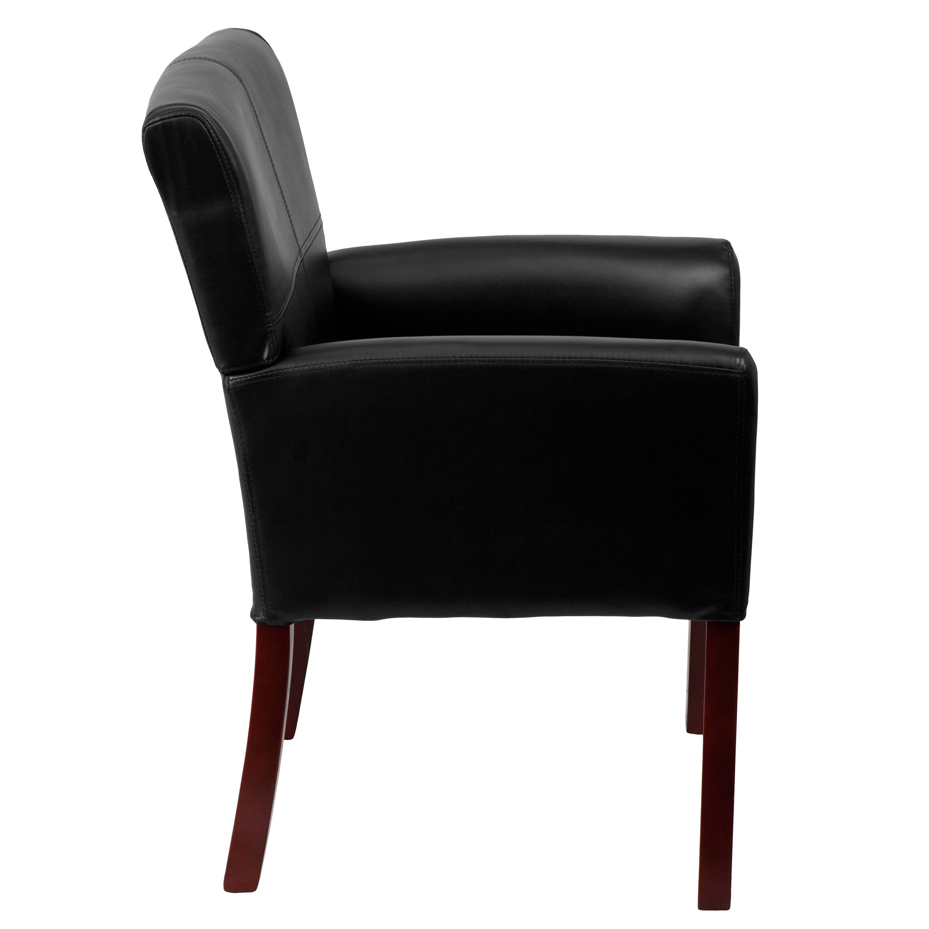 Alt View 6. Emma + Oliver - Faux Leather Executive Side Reception Chair with Mahogany Legs - Black.