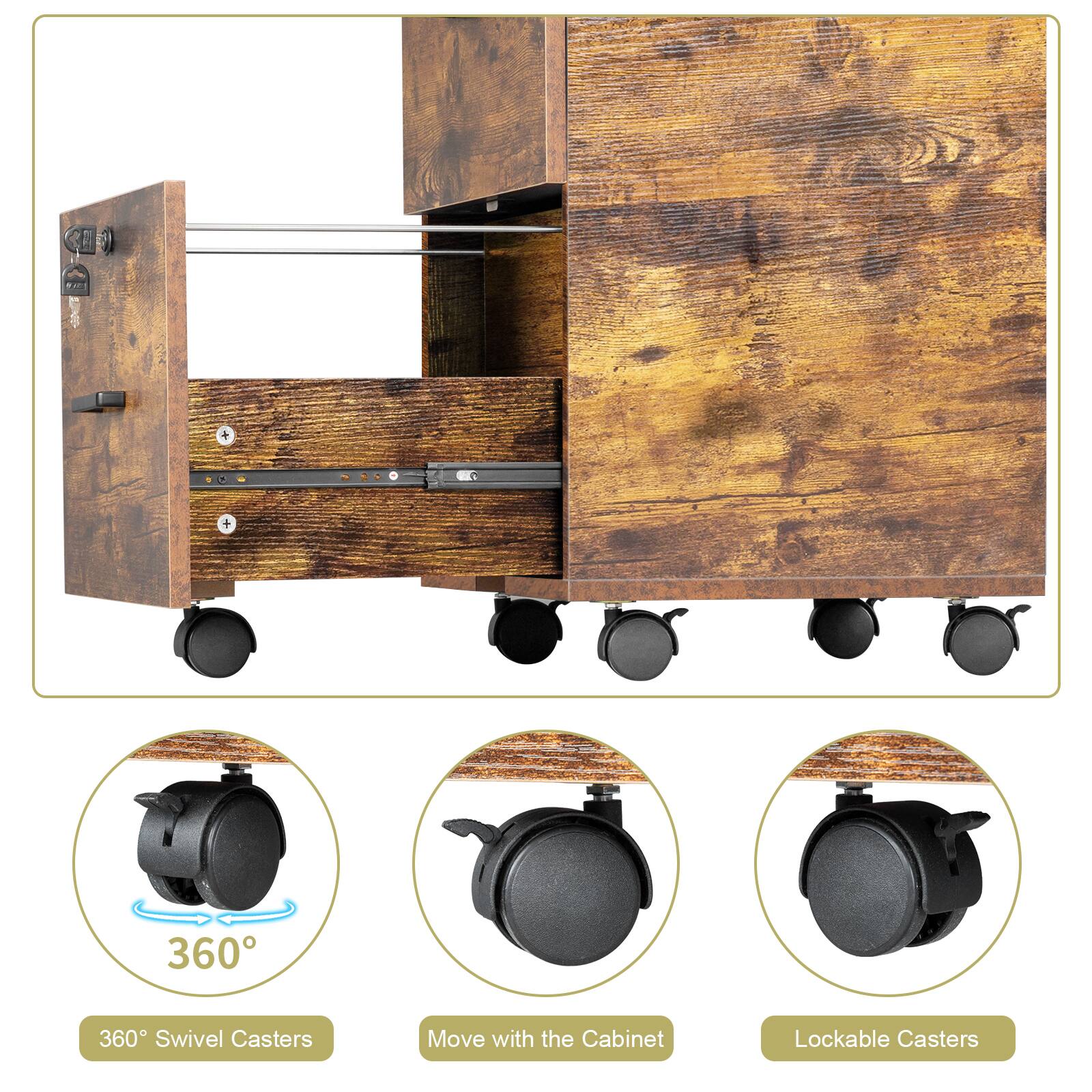 360° Swivel Casters  
Move with the Cabinet  
Lockable Casters