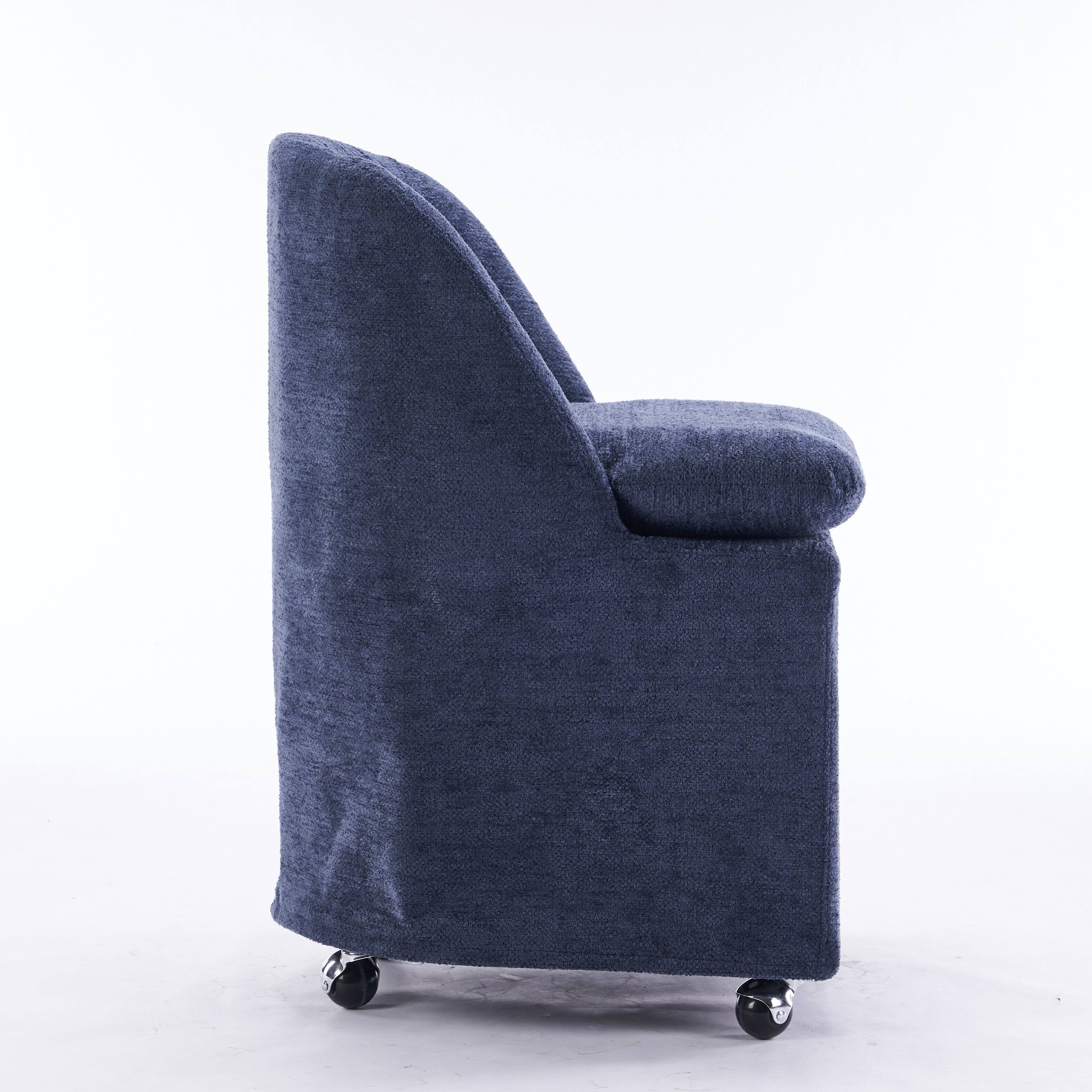 Left. Whisen - Set of 2 Chenille Upholstered Dining Armchair with 360° Swivel Wheels for Kitchen and Dining - Blue.