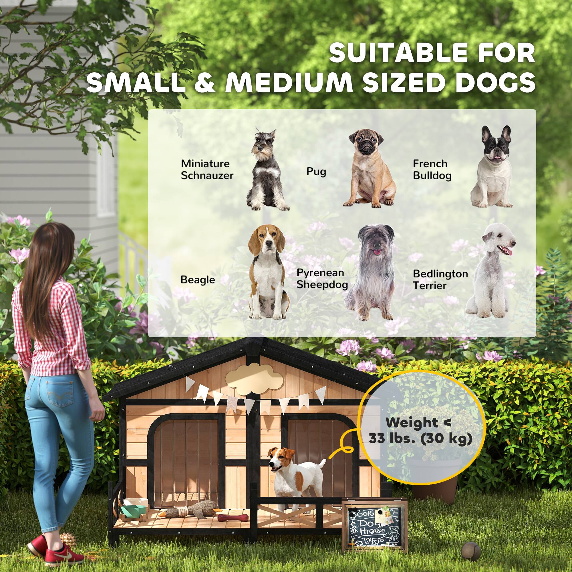 SUITABLE FOR SMALL & MEDIUM SIZED DOGS

- Miniature Schnauzer
- Pug
- French Bulldog
- Beagle
- Pyrenean Sheepdog
- Bedlington Terrier

Weight < 33 lbs. (30 kg)