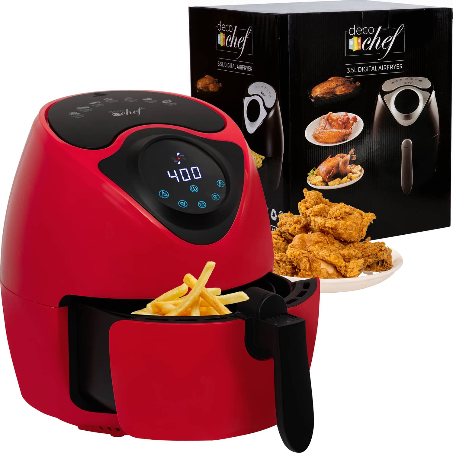 Deco Chef - 3.7 Quart Personal Digital Air Fryer with 7 Smart Programs DAIRFRRED - Red
