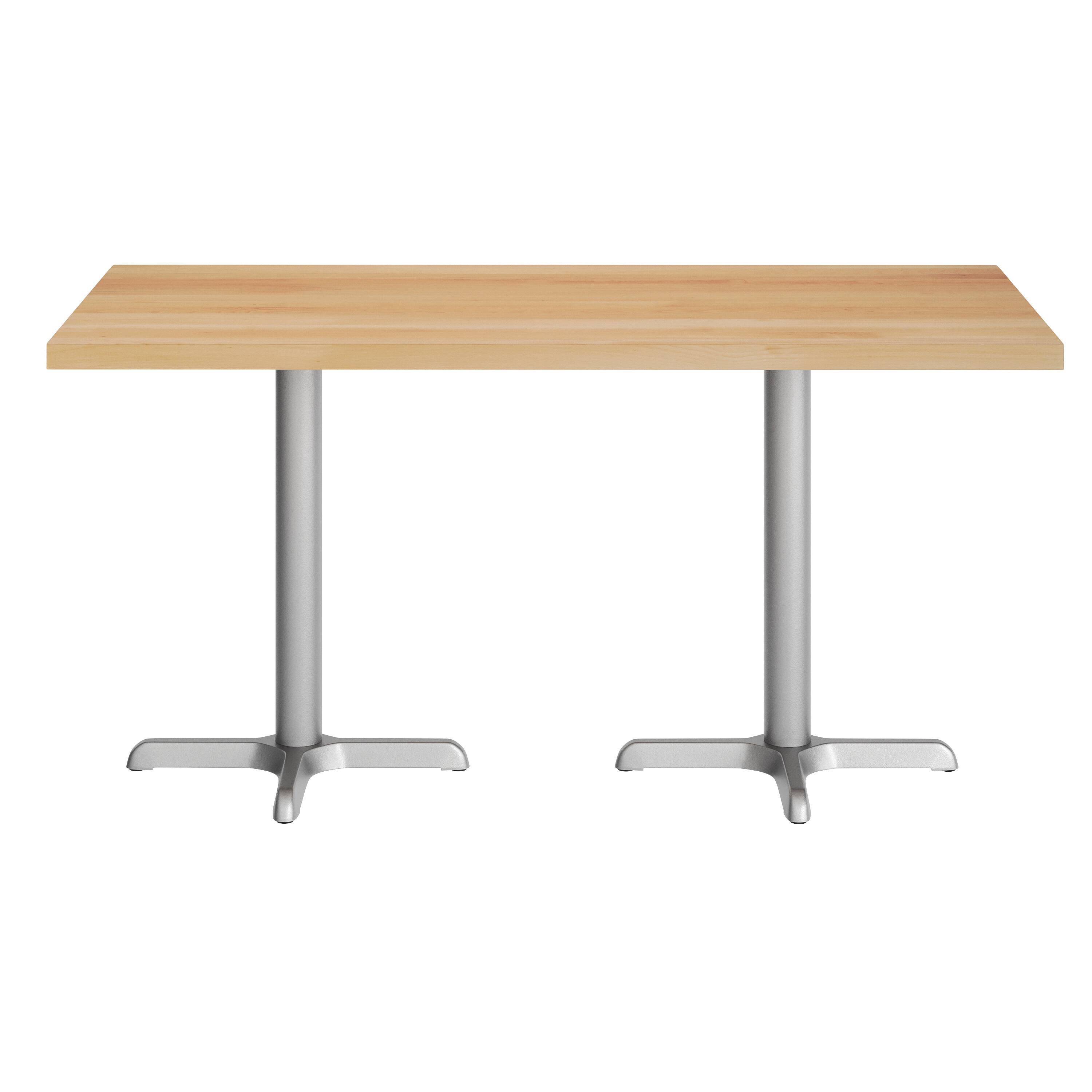 Angle. Flash Furniture - Bennett 30" x 60" Solid Wood Commercial Indoor Tabletop in Natural with 22" x 22" Dining Height Rust-Resistant Silver Ca - Natural.