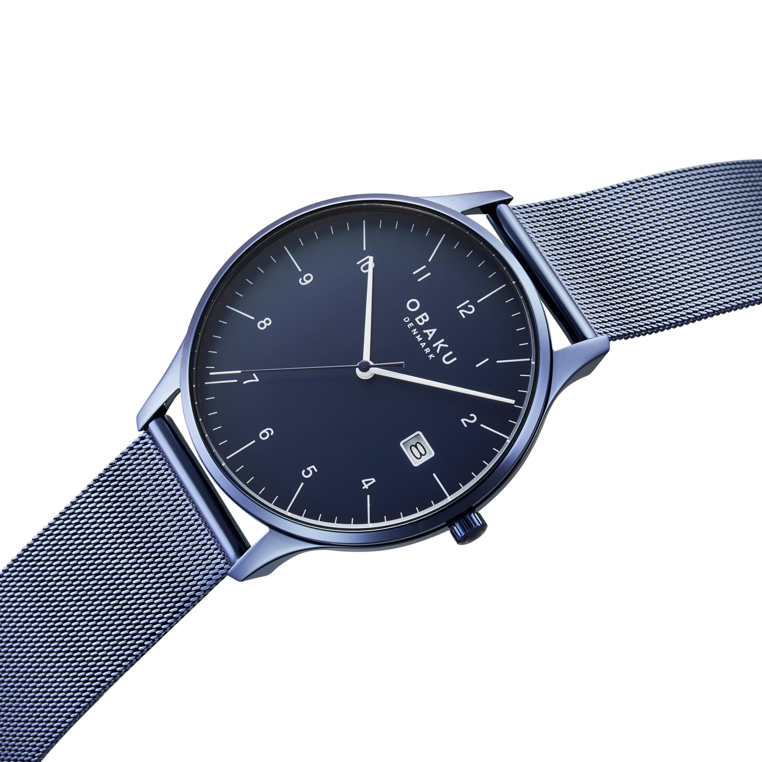 Angle. Obaku - Obaku Chia Blue Men’s Watch, Stainless Steel Mesh Bracelet, 42mm Case – Blue - Chia Blue.