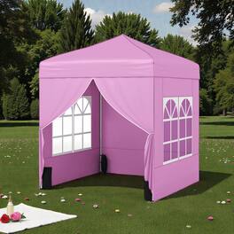 Hivvago - Pop-Up Shade Tent 6.5×6.5 FT with Sidewall Set and Wheel-Equipped Bag - Pink