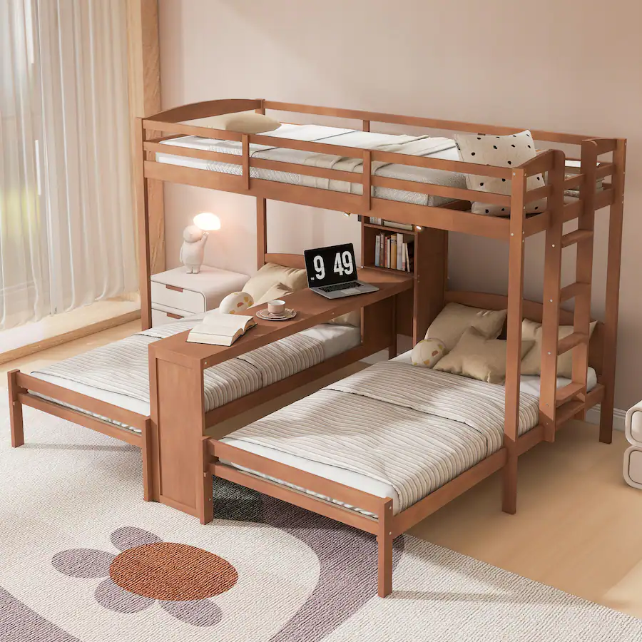 Anysun 3 Beds in 1 Design Twin Bunk Bed with Built in Desk, Storage ...