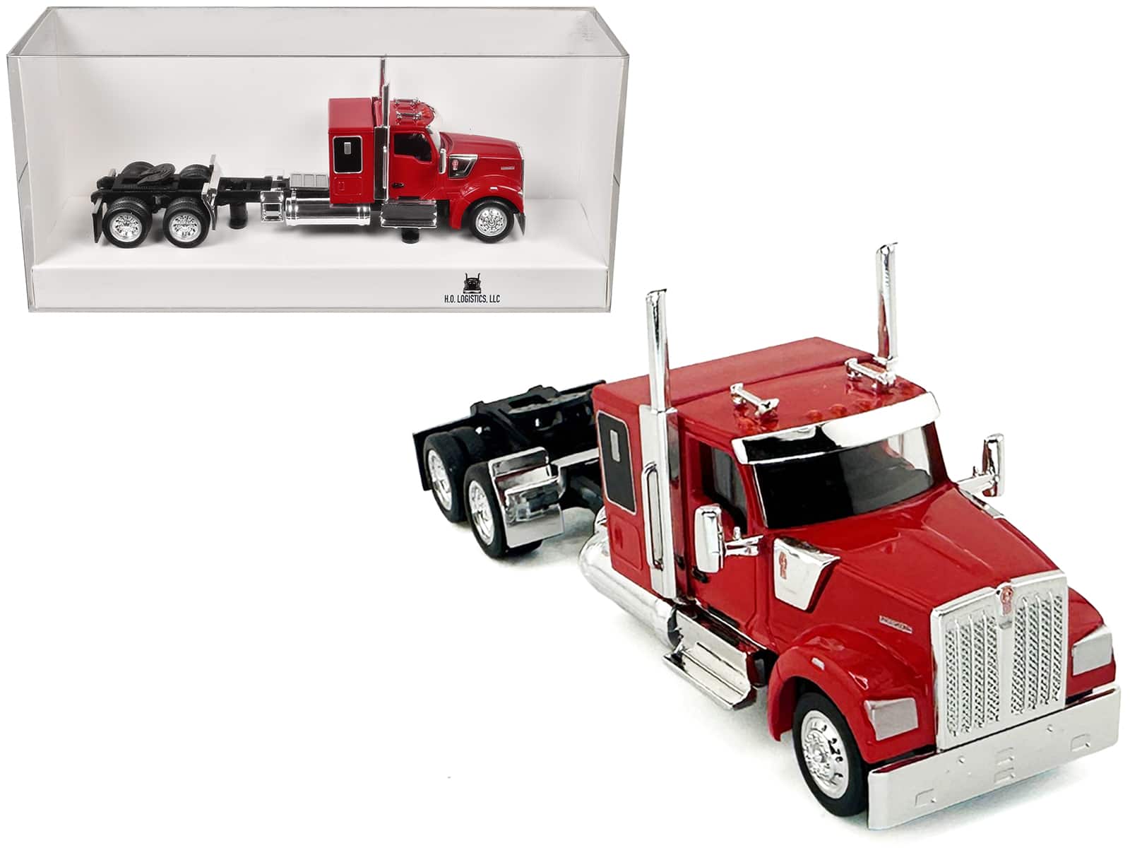HO Logistics Replicas - Kenworth W990 with Flat Top Sleeper Cab 1/87 (HO) Plastic Model Car by HO Logistics - Red