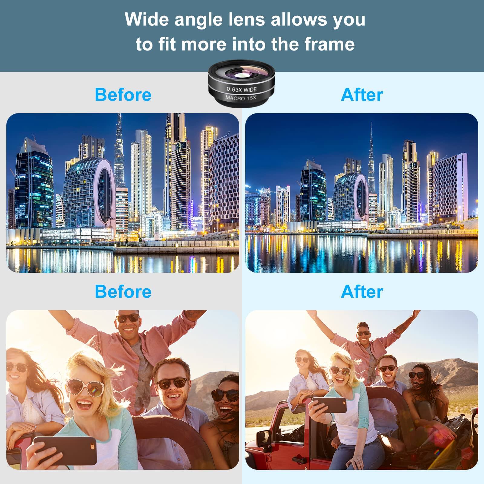 Wide angle lens allows you to fit more into the frame

Before

After

Before

After