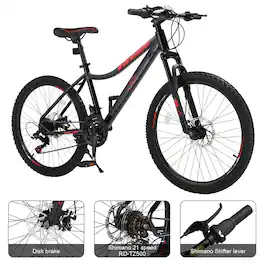 Winado - 24 Inch Mountain Bike for Men/Women, Adult Bicycle with Professional 7 or 21 Speed Shifting, Double Shock Effect - bLACK