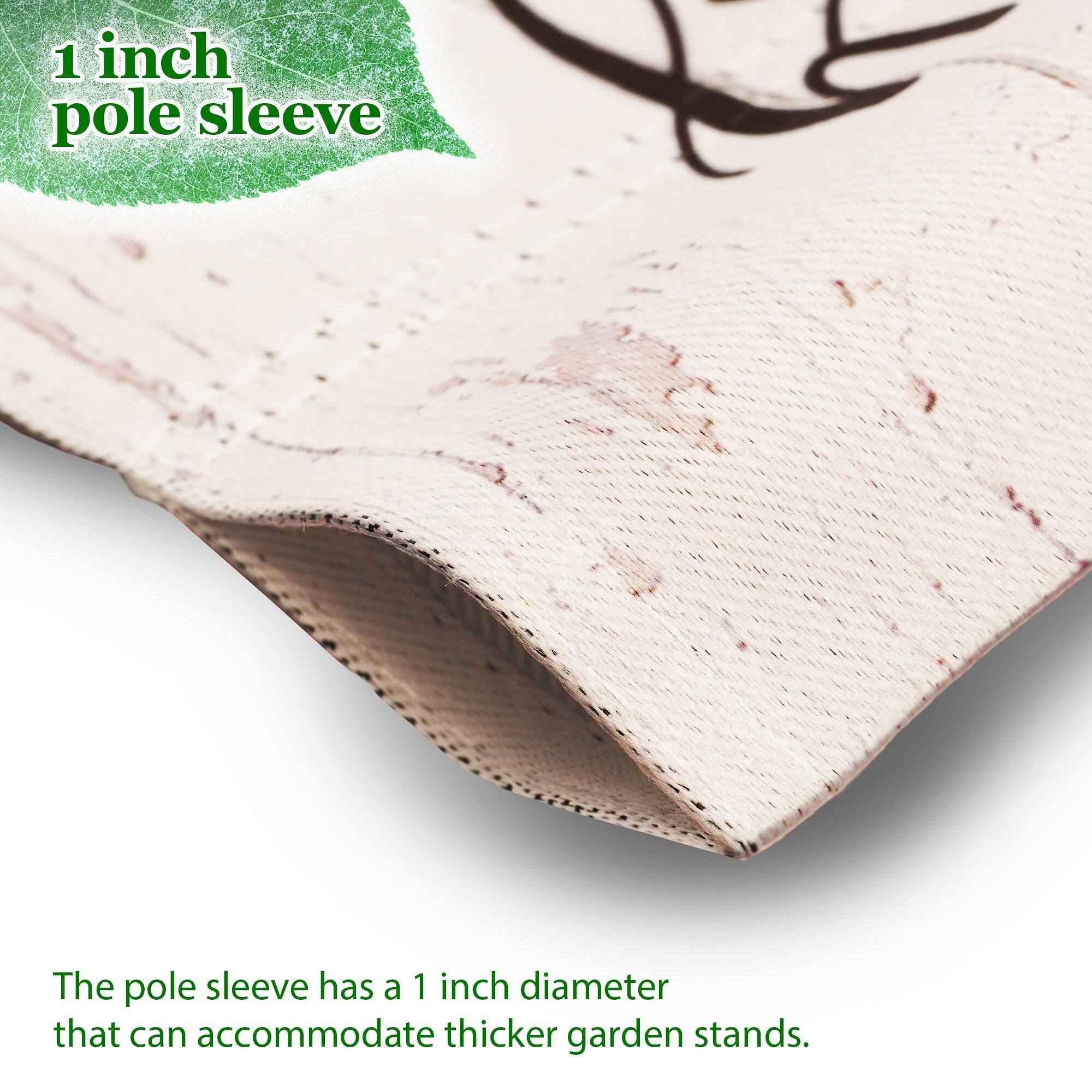 1 inch pole sleeve

The pole sleeve has a 1 inch diameter that can accommodate thicker garden stands.
