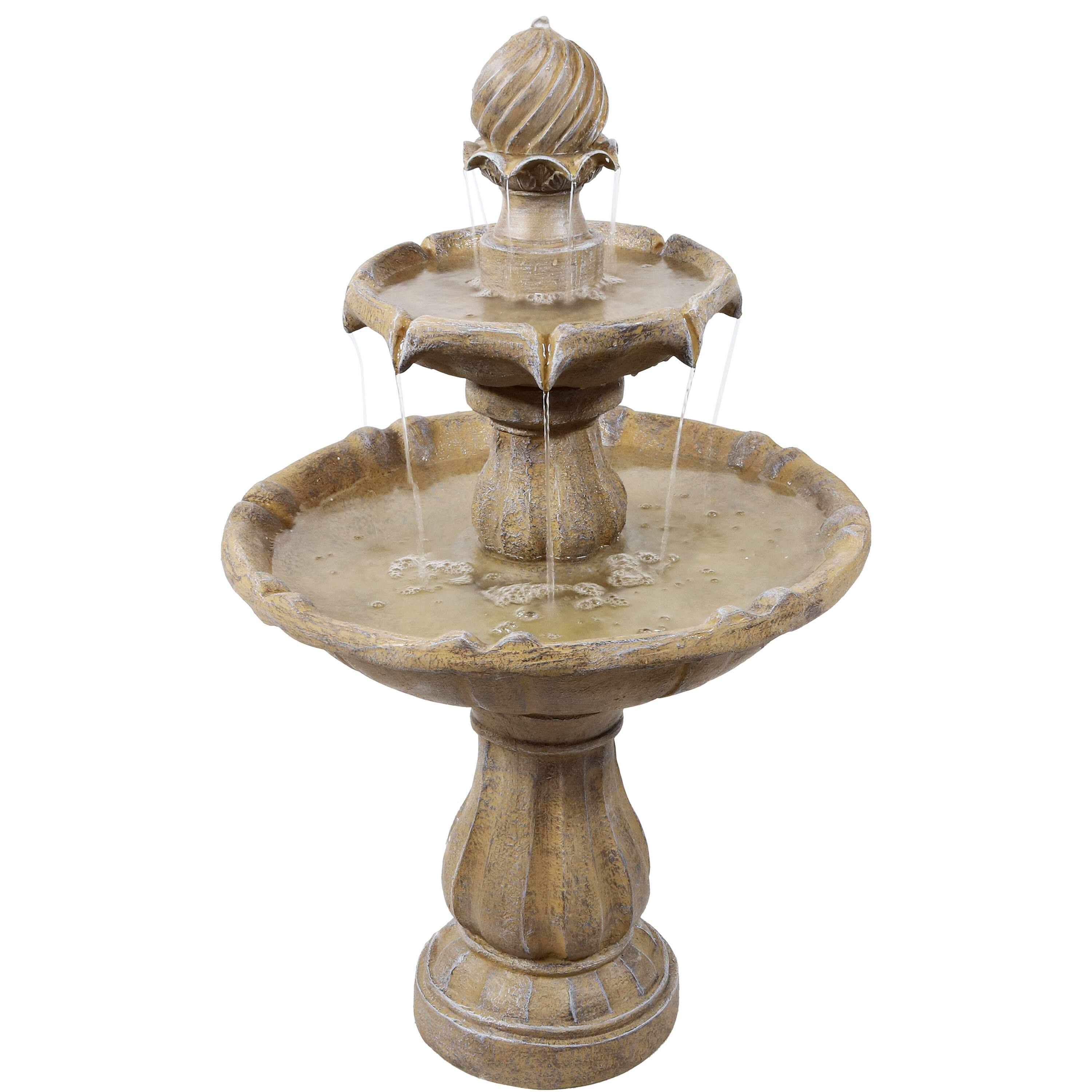 Front. Sunnydaze - Resin Outdoor 2-Tier Solar Water Fountain with Battery - Earth.
