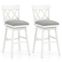 Costway 2 PCS 30" Bar Stool Wooden Chair with Contoured Backrest Swivel Padded Seat for Kitchen - White/Gray - Front_Zoom