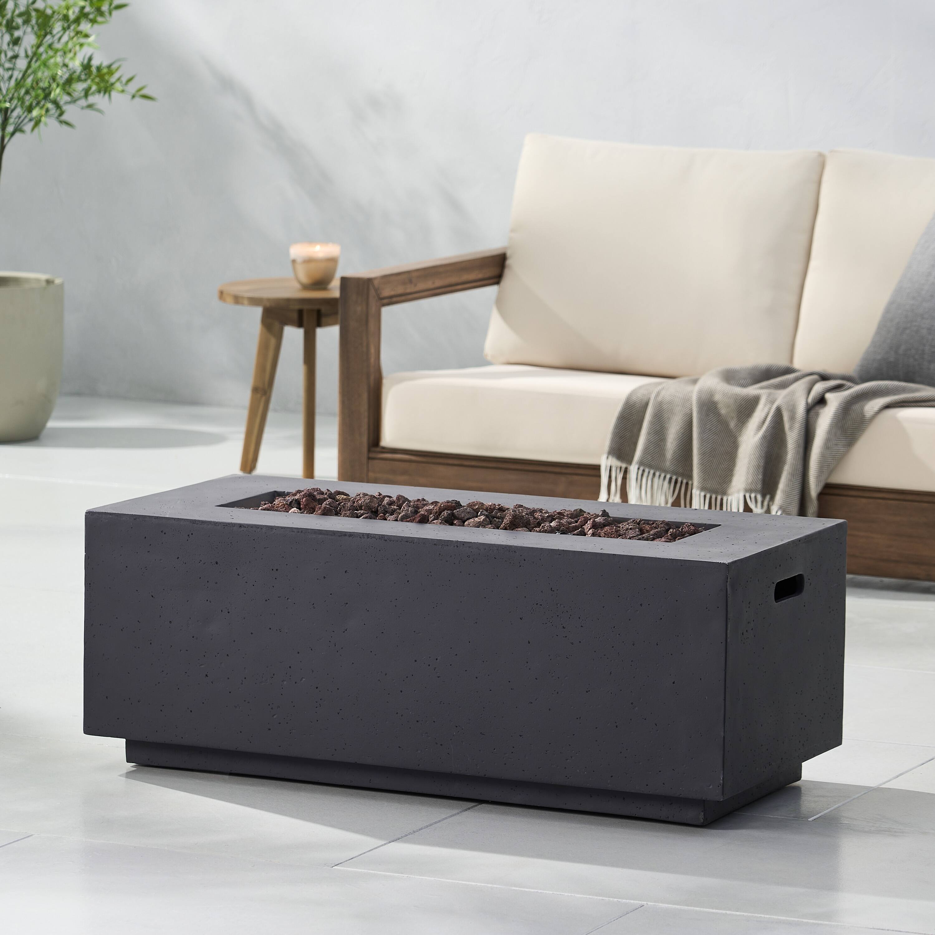 Left. APRILSOUL - 40 inch Outdoor 40000 BTU Rectangular MgO Concrete Propane Fire Pit Light Grey - DARK GREY.