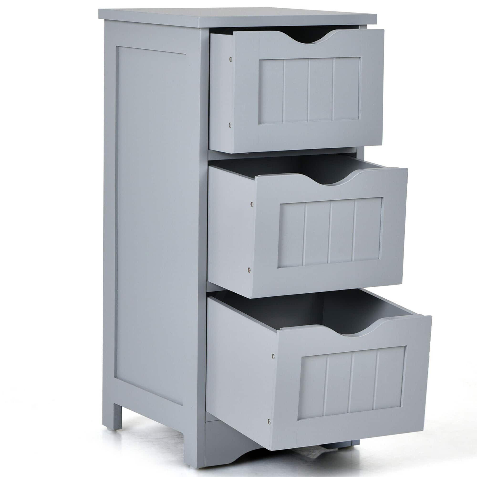 Gymax - 3-Drawer Bathroom Floor Cabinet Free Standing Side Storage Organizer - Gray