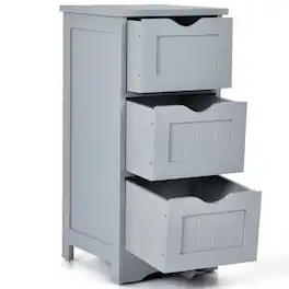 Gymax - 3-Drawer Bathroom Floor Cabinet Free Standing Side Storage Organizer - Gray