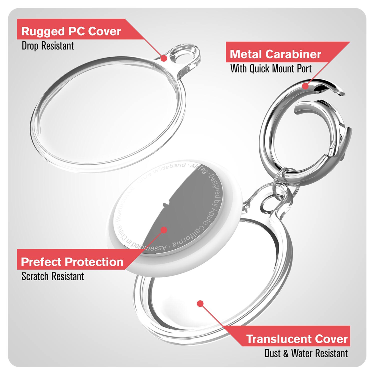 Rugged PC Cover Drop Resistant Metal Carabiner With Quick Mount Port Wideband AI Tag - Designed by Bluetooth Apple China California in Assembled Used Perfect Protection Scratch Resistant Translucent Cover Dust & Water Resistant