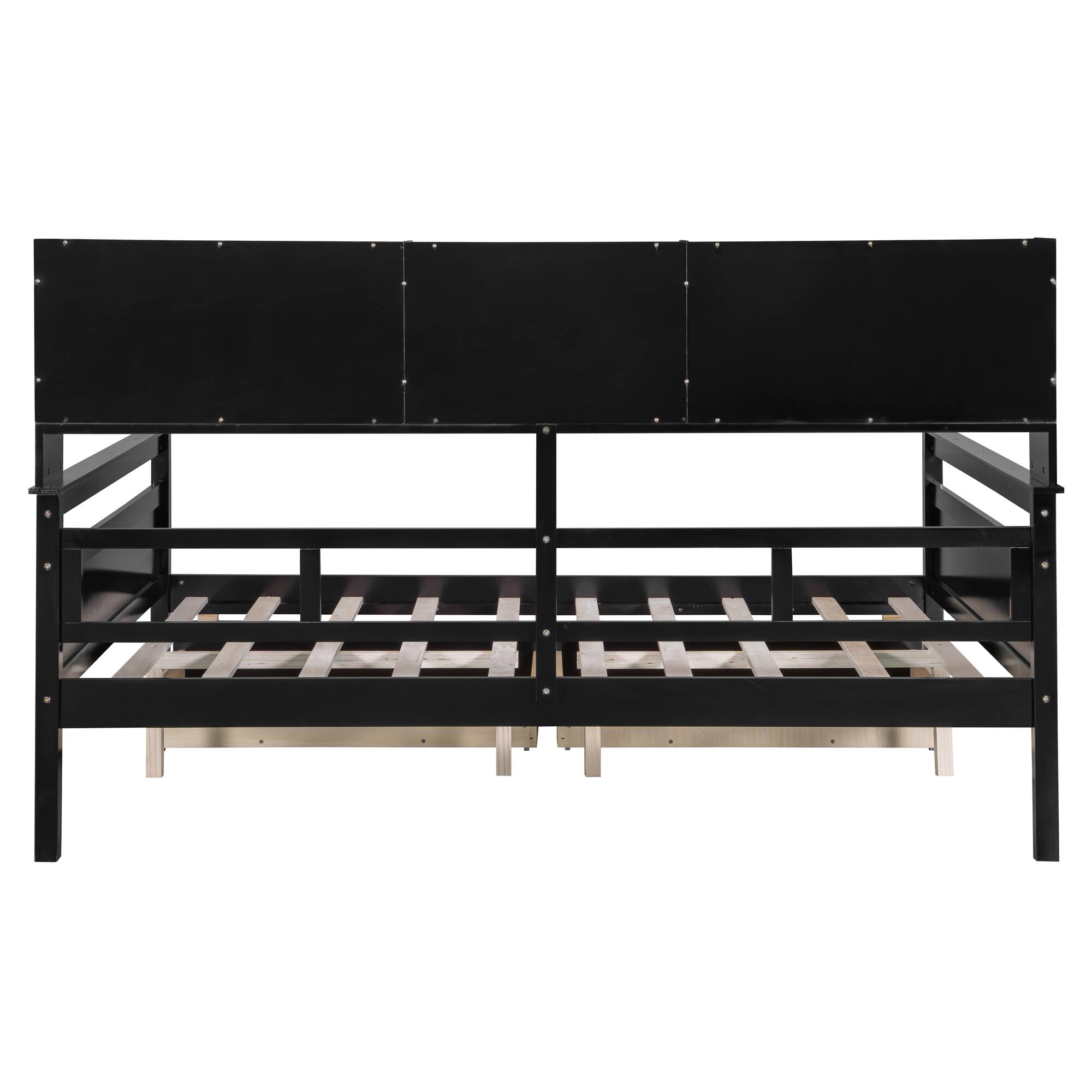 Alt View 3. Aukfa - Twin size Daybed, Wood Slat Support, with Bedside Shelves and Two Drawers - Espresso.