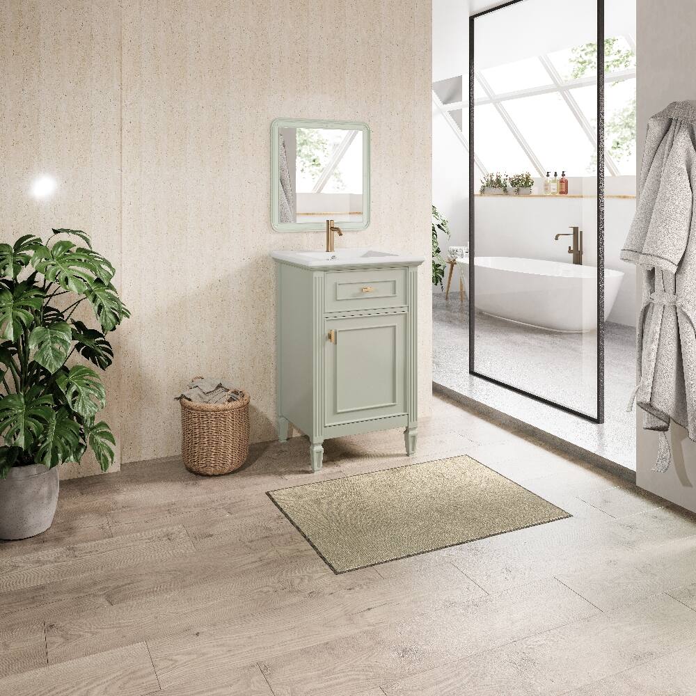 Alt View 1. Loheer - Loheer 20 inch green bathroom vanity with ceramic sink and solid wood legs - Green.