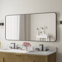 WELLFOR - 60 in. W. x 28 in. H Rectangular Aluminum Framed Wall-Mounted Bathroom Vanity Mirror - Matte Black