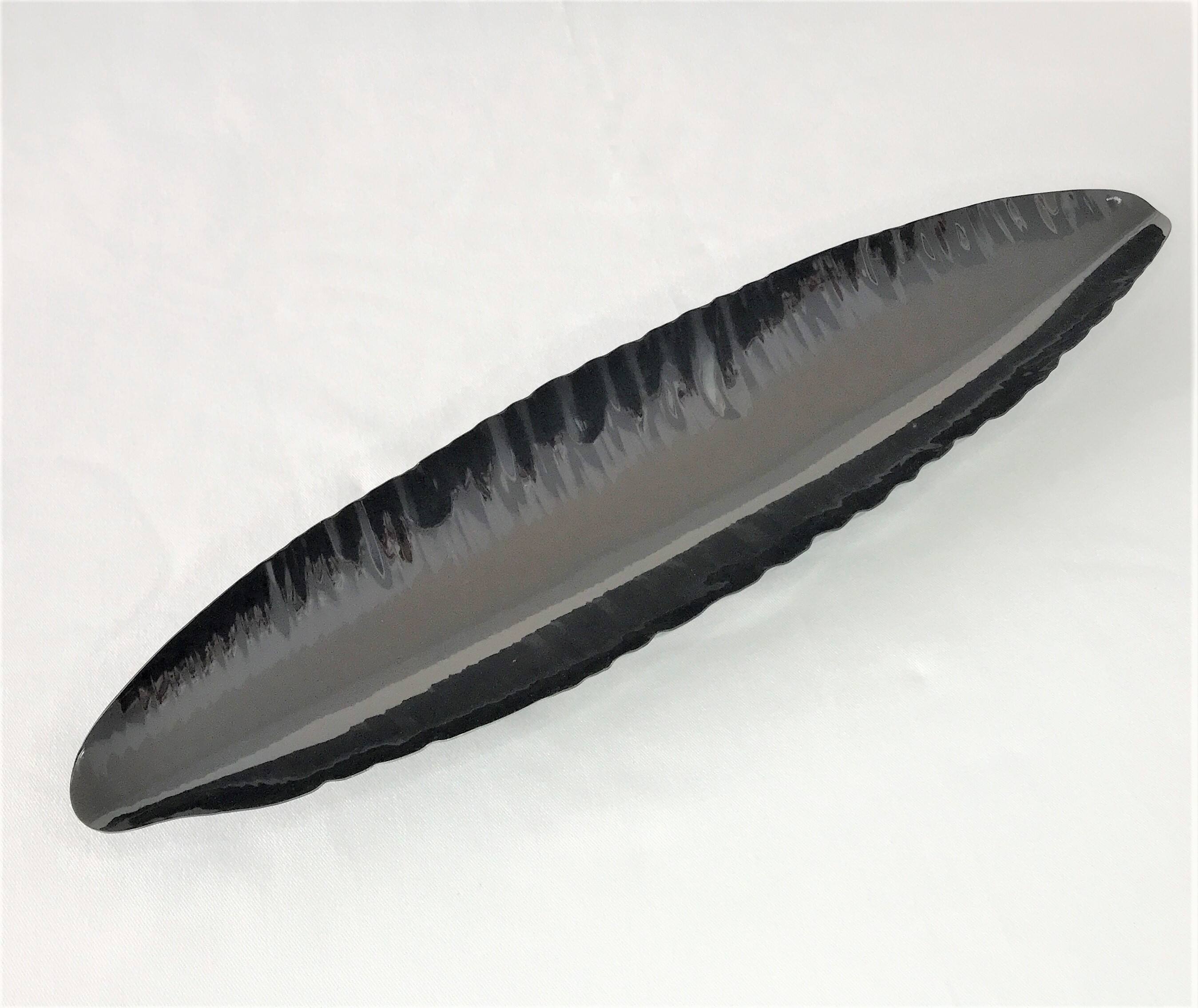 Front. Jiallo - Canoe shape serving tray gun metal finish, large - Gun Metal.
