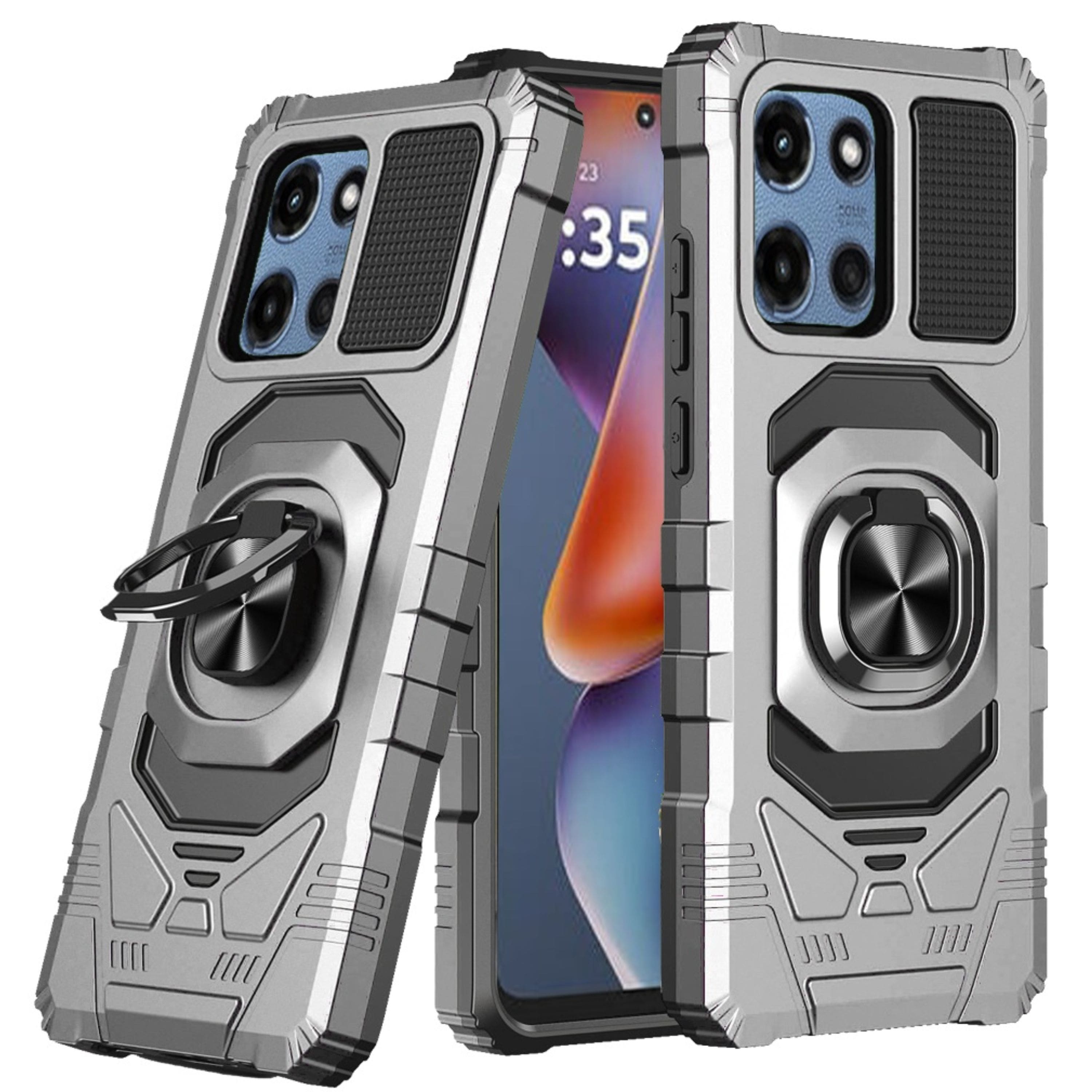 Kitcheniva - Rugged Shockproof Metal Stand Case With Tempered Glass For Moto G 2025 / 2026 / Play 2026 - Silver price history on PriceWatchPro