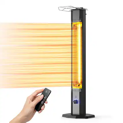 Front. Petrimins - 1500W Infrared Tower Heater, Electric Patio Heater with 9 Heat Settings, 9H Timer, IPX5 Waterproof Indoor Outdoor Use - Black.