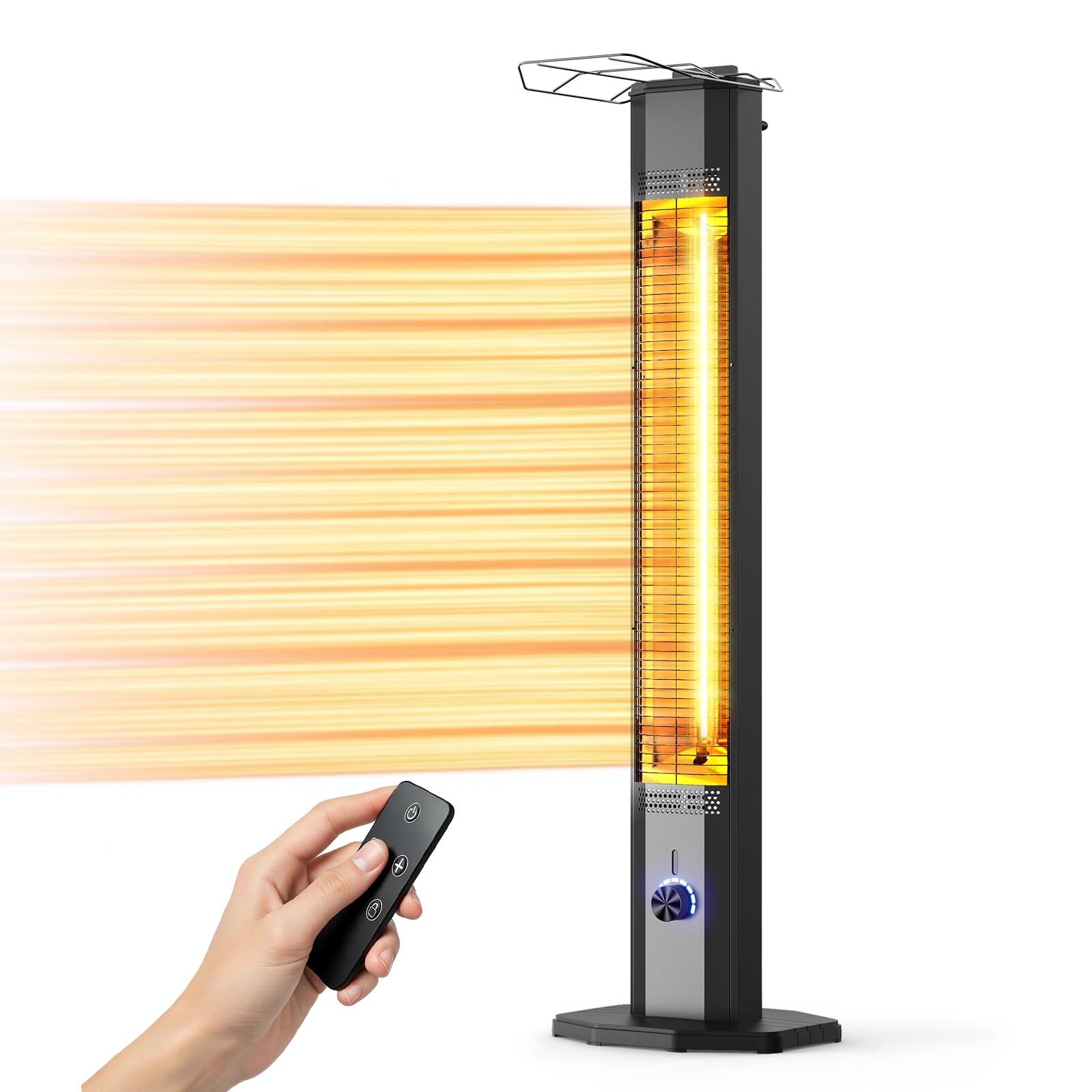 Front. Petrimins - 1500W Infrared Tower Heater, Electric Patio Heater with 9 Heat Settings, 9H Timer, IPX5 Waterproof Indoor Outdoor Use - Black.