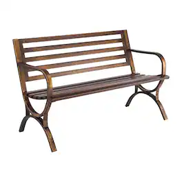 VEVOR - Outdoor Bench, 50 inch, Carbon Steel Metal Frame with Slatted Pattern Backrest and Round Edge Armrests - Bronze